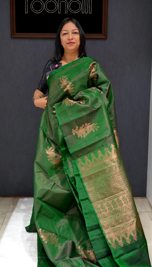 Kanchipuram Soft Silk Saree -Emerald green   shade  Search code 4915