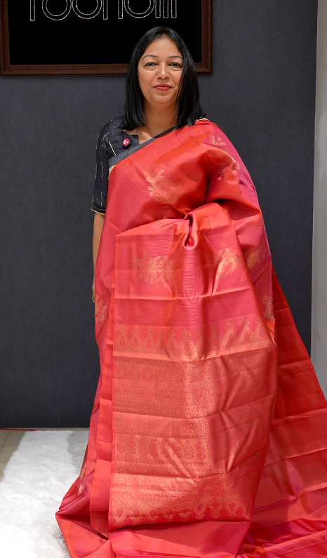 Kanchipuram Soft Silk Saree -Brick   shade  Search code 4916