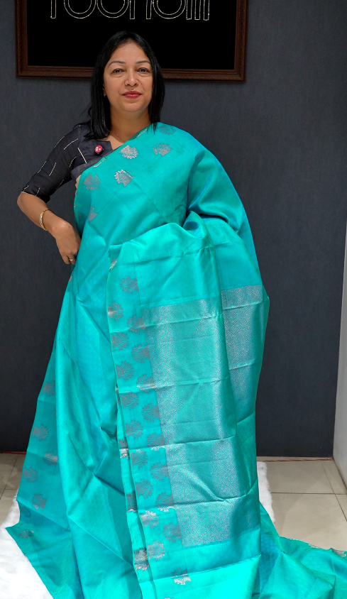 Kanchipuram Soft Silk Saree -Blue shade  Search code 4919