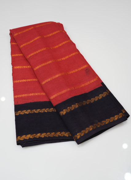 KANCHI COTTON SAREE - Brick red to Deep blue shade Search code 5010