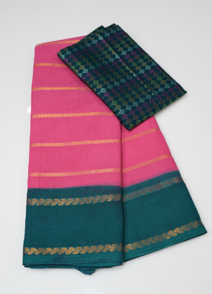 KANCHI COTTON SAREE -Pink to ocean blue shade Search code 5011