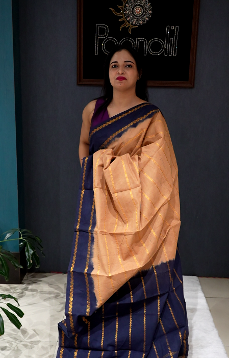 KANCHI COTTON SAREE -Cream to Blue  shade Search code 5012