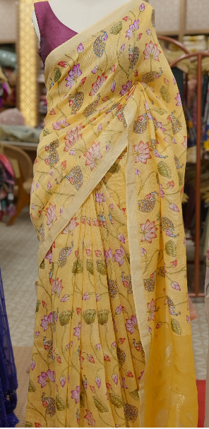 PURE LINEN SAREE - Yellow color Search code 5201