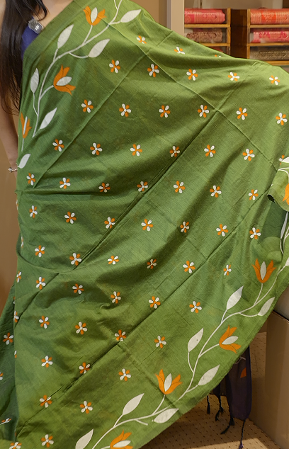 Budget friendly Khadi Cotton Saree - green color shade Search code 8001