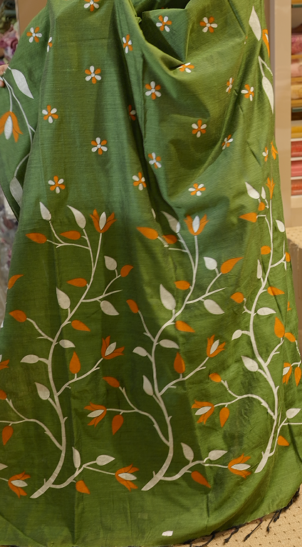 Budget friendly Khadi Cotton Saree - green color shade Search code 8001