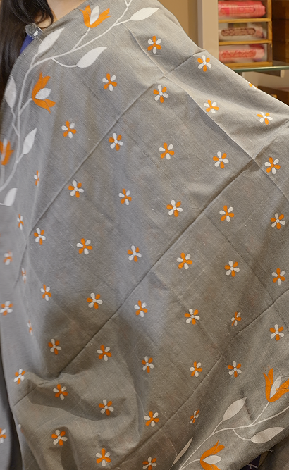 Budget friendly Khadi Cotton Saree -  light shade grey color  Search code 8002