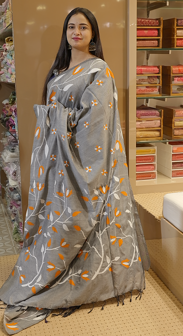 Budget friendly Khadi Cotton Saree -  light shade grey color  Search code 8002
