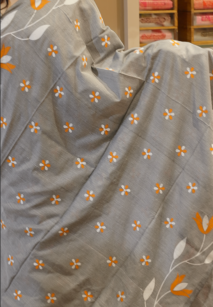 Budget friendly Khadi Cotton Saree -  light shade grey color  Search code 8002