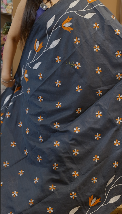 Budget friendly Khadi Cotton Saree - dark teal  color shade  Search code 8003