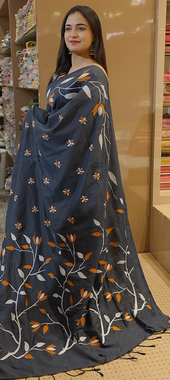 Budget friendly Khadi Cotton Saree - dark teal  color shade  Search code 8003