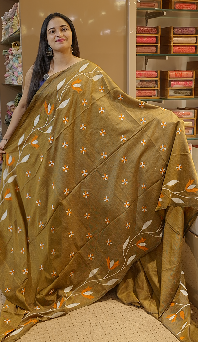 Budget friendly Khadi Cotton Saree - Golden Mehendi color shade  Search code 8004