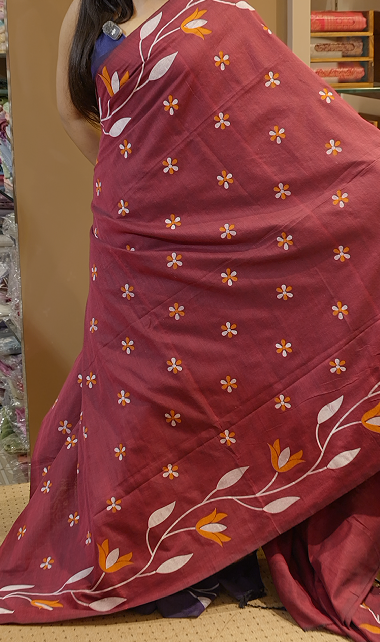 Budget friendly Khadi Cotton Saree - maroon color shade  Search code 8006