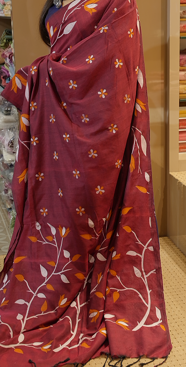 Budget friendly Khadi Cotton Saree - maroon color shade  Search code 8006