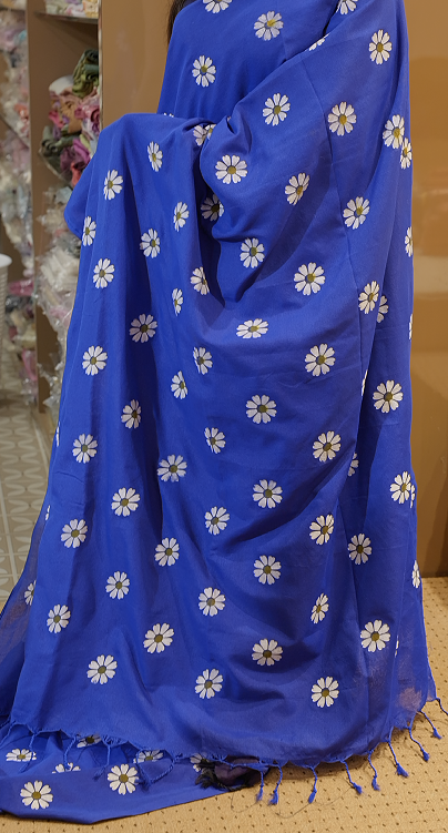 Budget friendly Khadi Cotton Saree -  Royal blue  color shadeSearch code 8008
