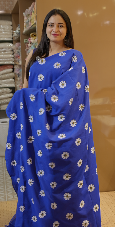 Budget friendly Khadi Cotton Saree -  Royal blue  color shadeSearch code 8008