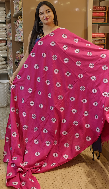 Budget friendly Khadi Cotton Saree - Rani pink color shade Search code 8009