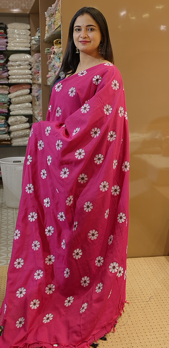 Budget friendly Khadi Cotton Saree - Rani pink color shade Search code 8009