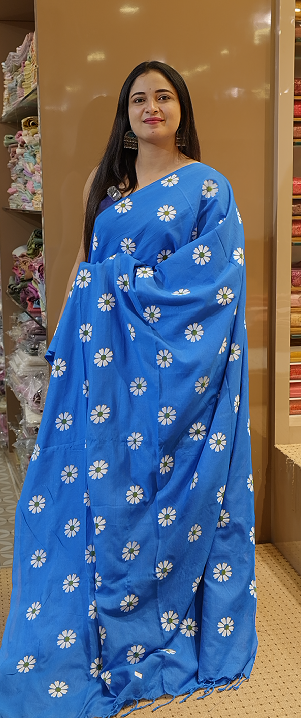 Budget friendly Khadi Cotton Saree - blue color shade Search code 8010