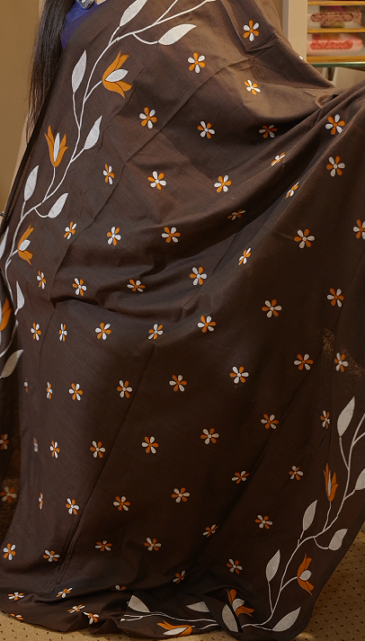 Budget friendly Khadi Cotton Saree -brown color shade  Search code 8011