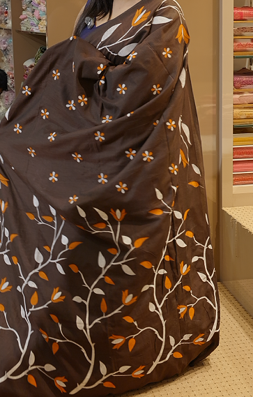 Budget friendly Khadi Cotton Saree -brown color shade  Search code 8011