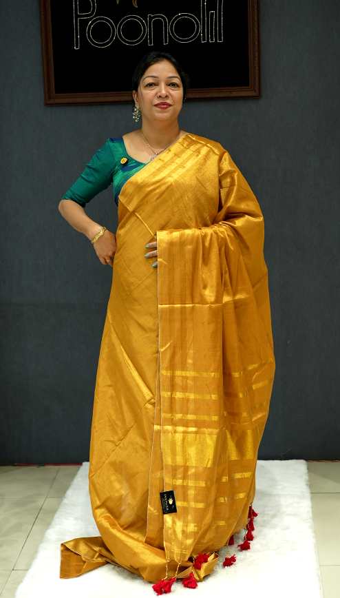 Tissue  Saree-Dark  Golden Search code 40011