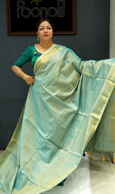 Tissue  Saree-Ocean blue Search code 40020