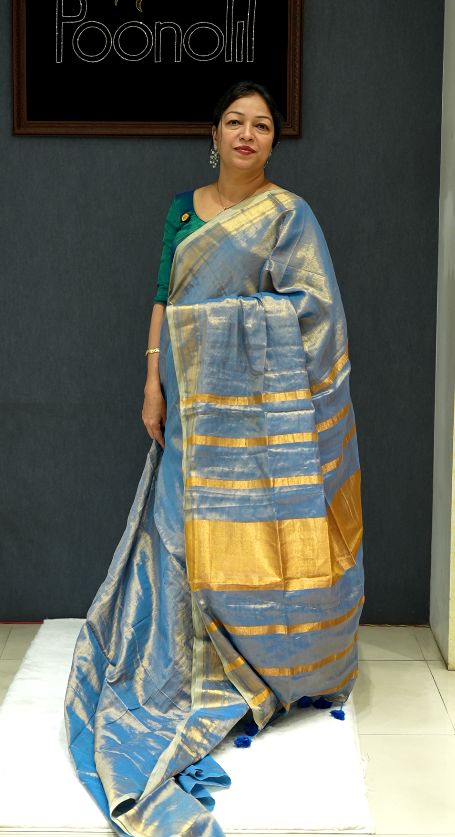 Tissue  Saree- blue Search code 40021