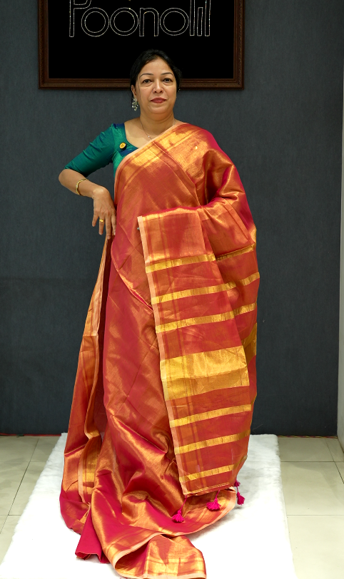 Tissue  Saree- Red ranni Search code 40022
