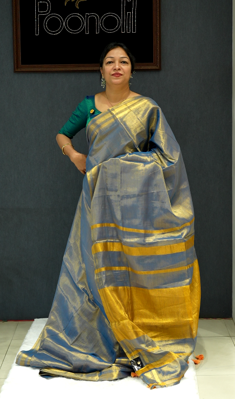 Tissue  Saree- Blue  Search code 40023