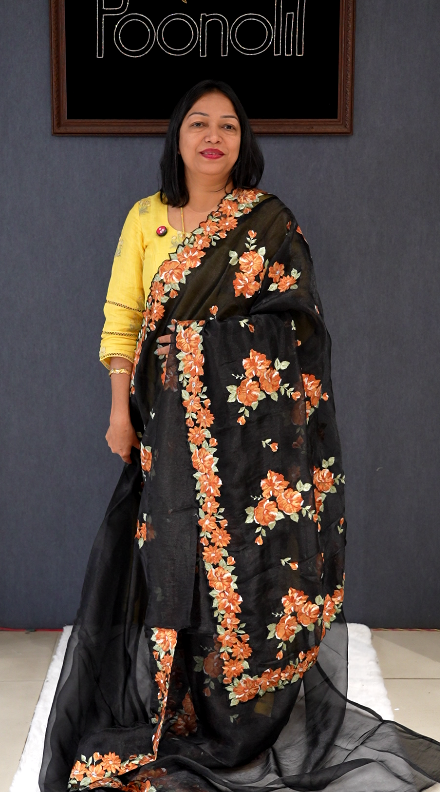 Organza Saree - Black shade Search code 70007