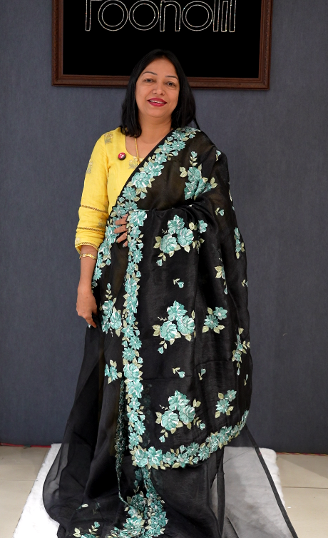 Organza Saree - Black shade Search code 70008