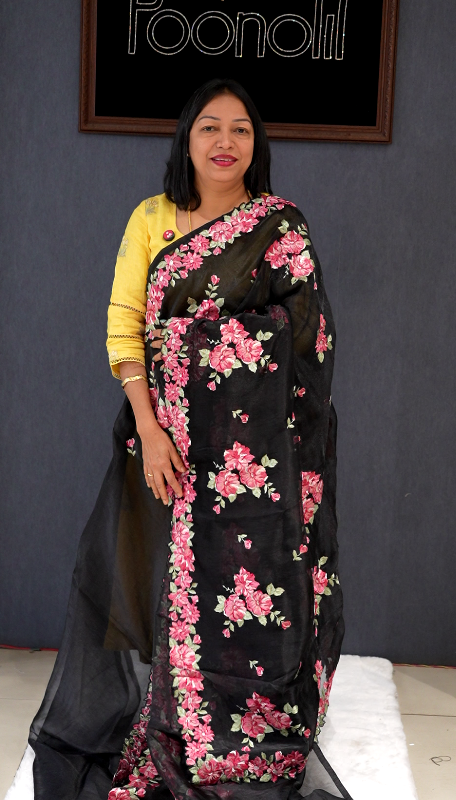 Organza Saree - Black shade Search code 70009