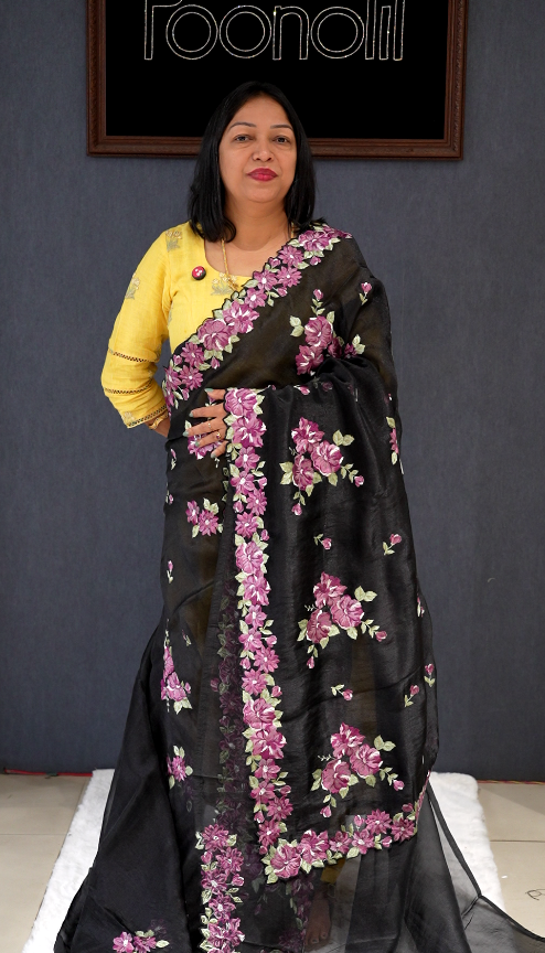 Organza Saree - Black shade Search code 70010