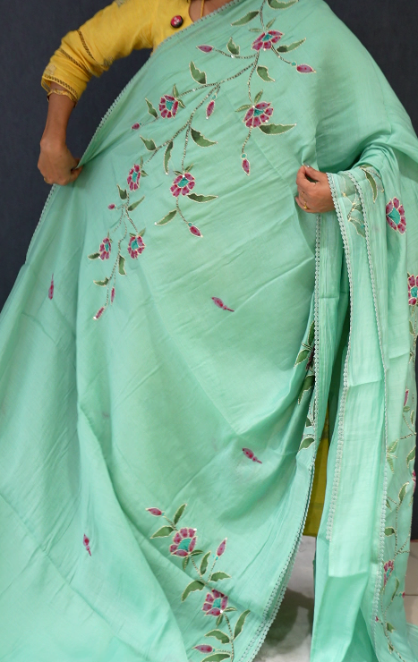 Chanderi silk  Saree - Aqua blue shade Search code 70011