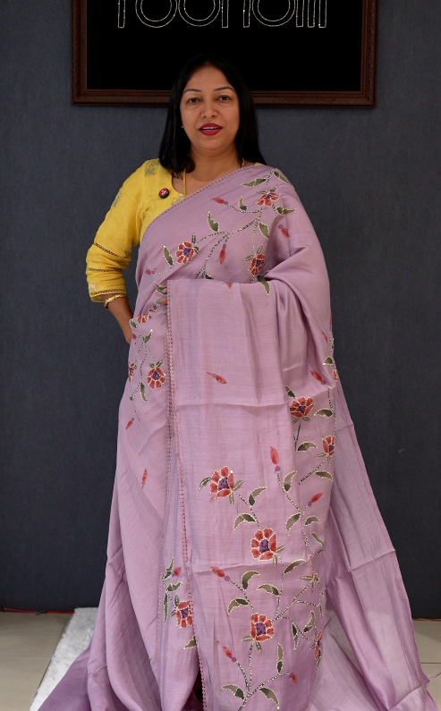 Chanderi silk  Saree -Lavender shade Search code 70014