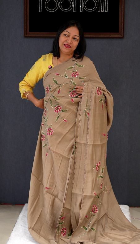 Chanderi silk  Saree -Cofee shade Search code 70015