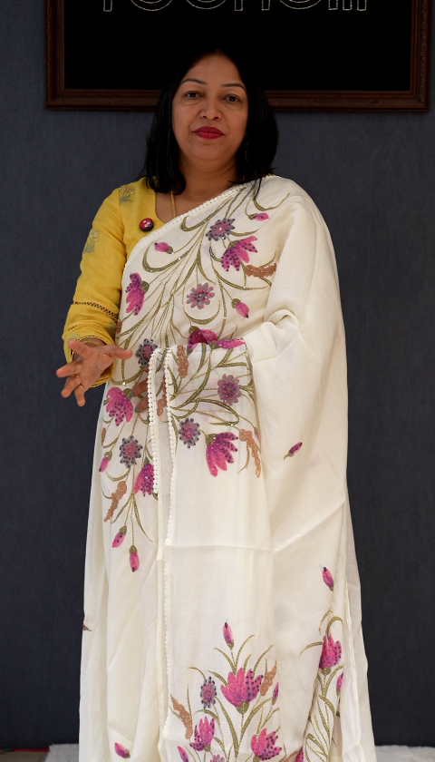 Chanderi silk  Saree -Off white shade Search code 70016