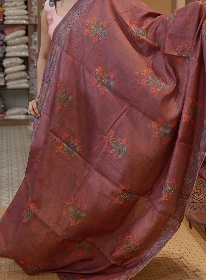 Chanderi  Saree - eddish-brown shade color Search code 2004