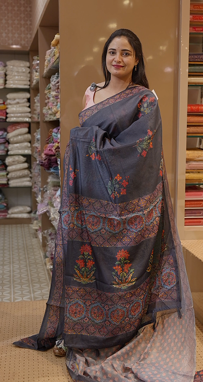 Chanderi  Saree - royal blue color Search code 2005