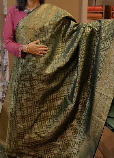 BROCADE SAREE- almond Green  color shade Search code 8500