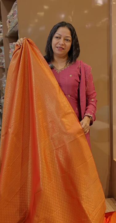 BROCADE SAREE- burnt orange color shade Search code 8502