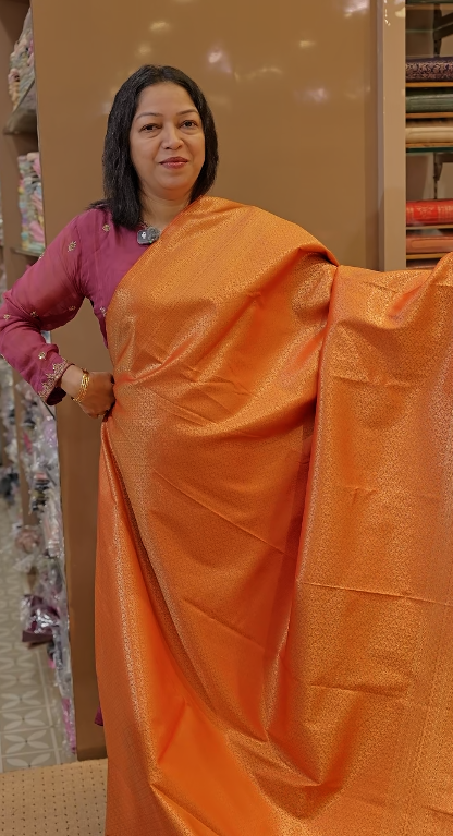 BROCADE SAREE- burnt orange color shade Search code 8502