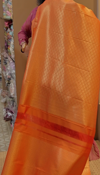 BROCADE SAREE- burnt orange color shade Search code 8502