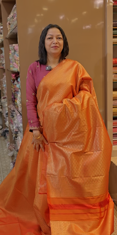 BROCADE SAREE- burnt orange color shade Search code 8502