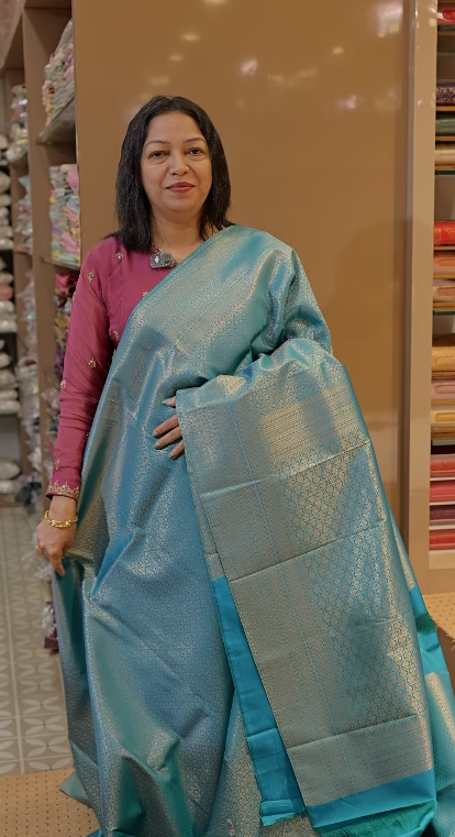 BROCADE SAREE- Happy blue color shade Search code 8503