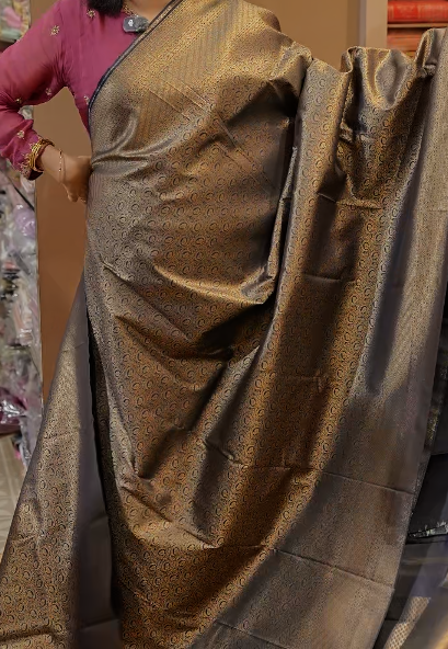 BROCADE SAREE- jet black color shade Search code 8505
