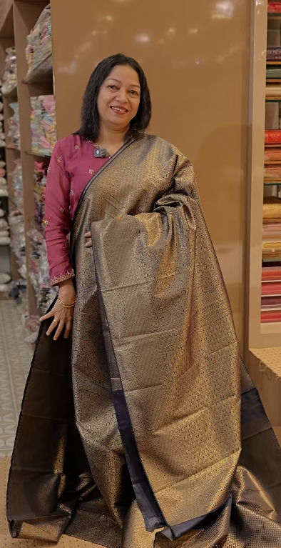 BROCADE SAREE- jet black color shade Search code 8505