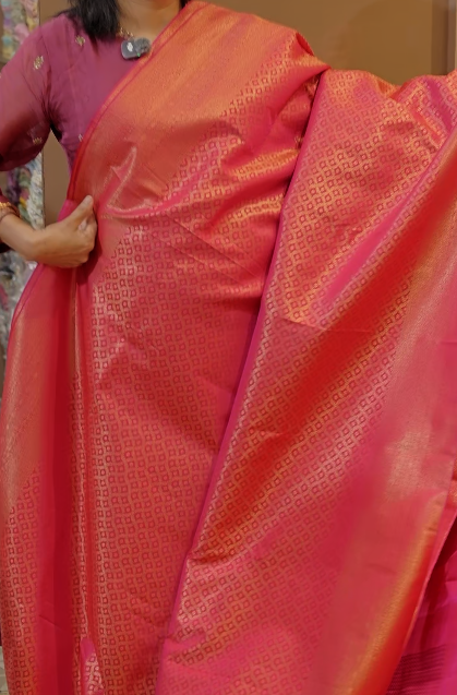 BROCADE SAREE- Rani pink color shade Search code 8506