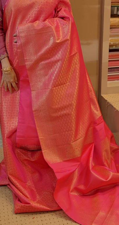 BROCADE SAREE- Rani pink color shade Search code 8506