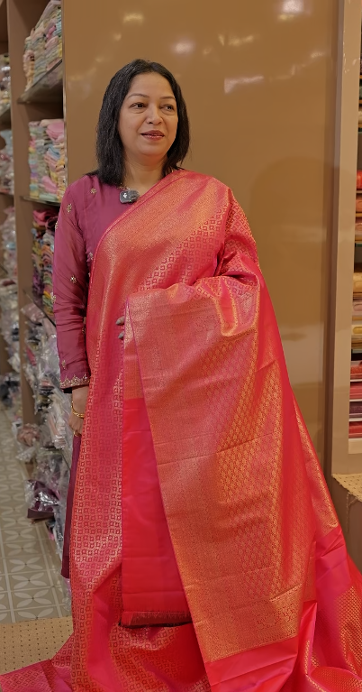 BROCADE SAREE- Rani pink color shade Search code 8506